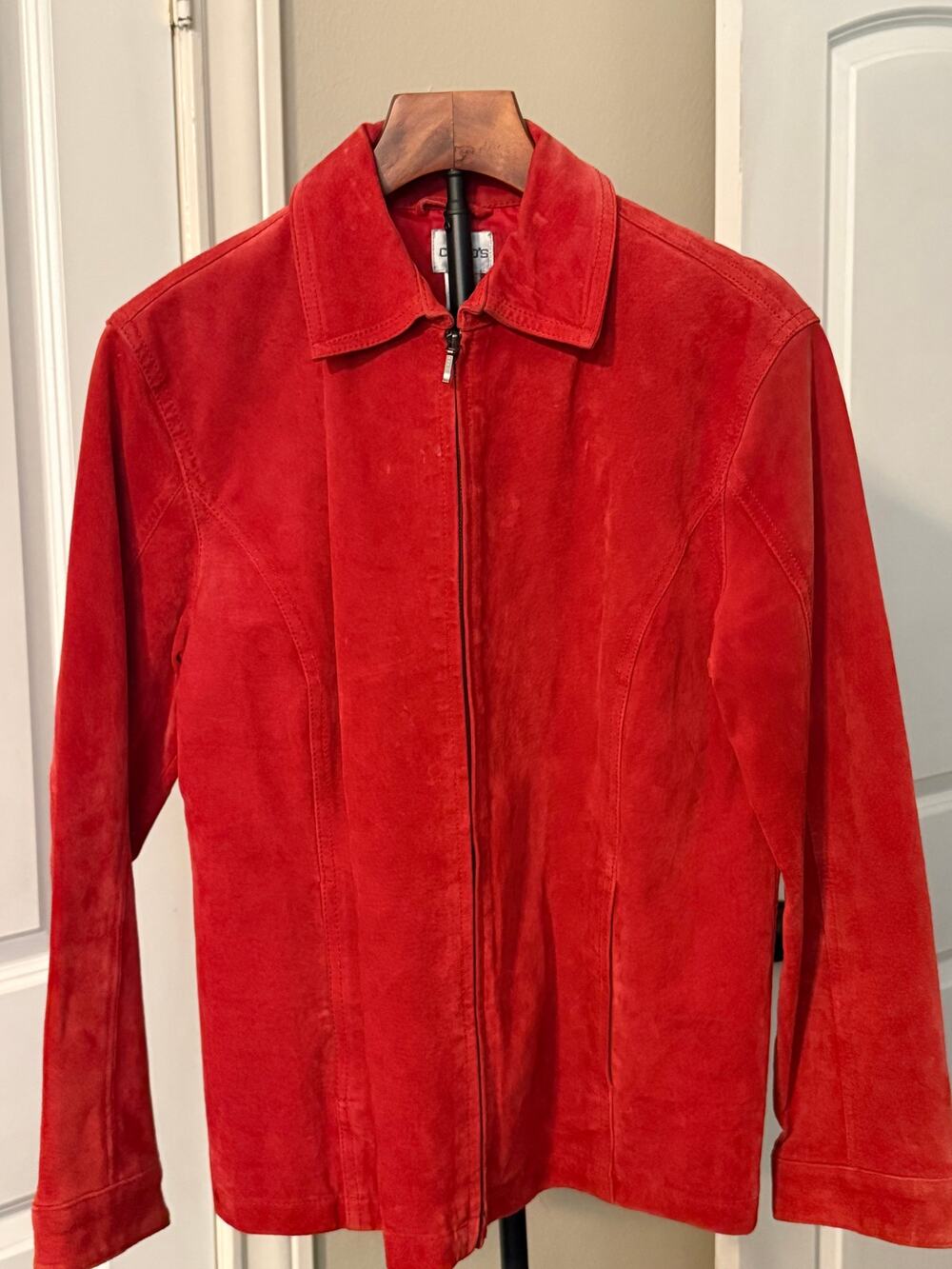 Chico's Red Suede Leather Zip Jacket Size 1